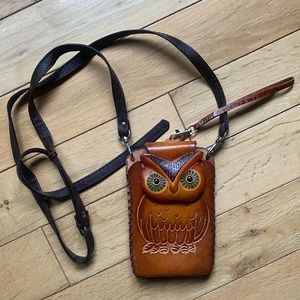 Owl handmade leather cell phone bag
